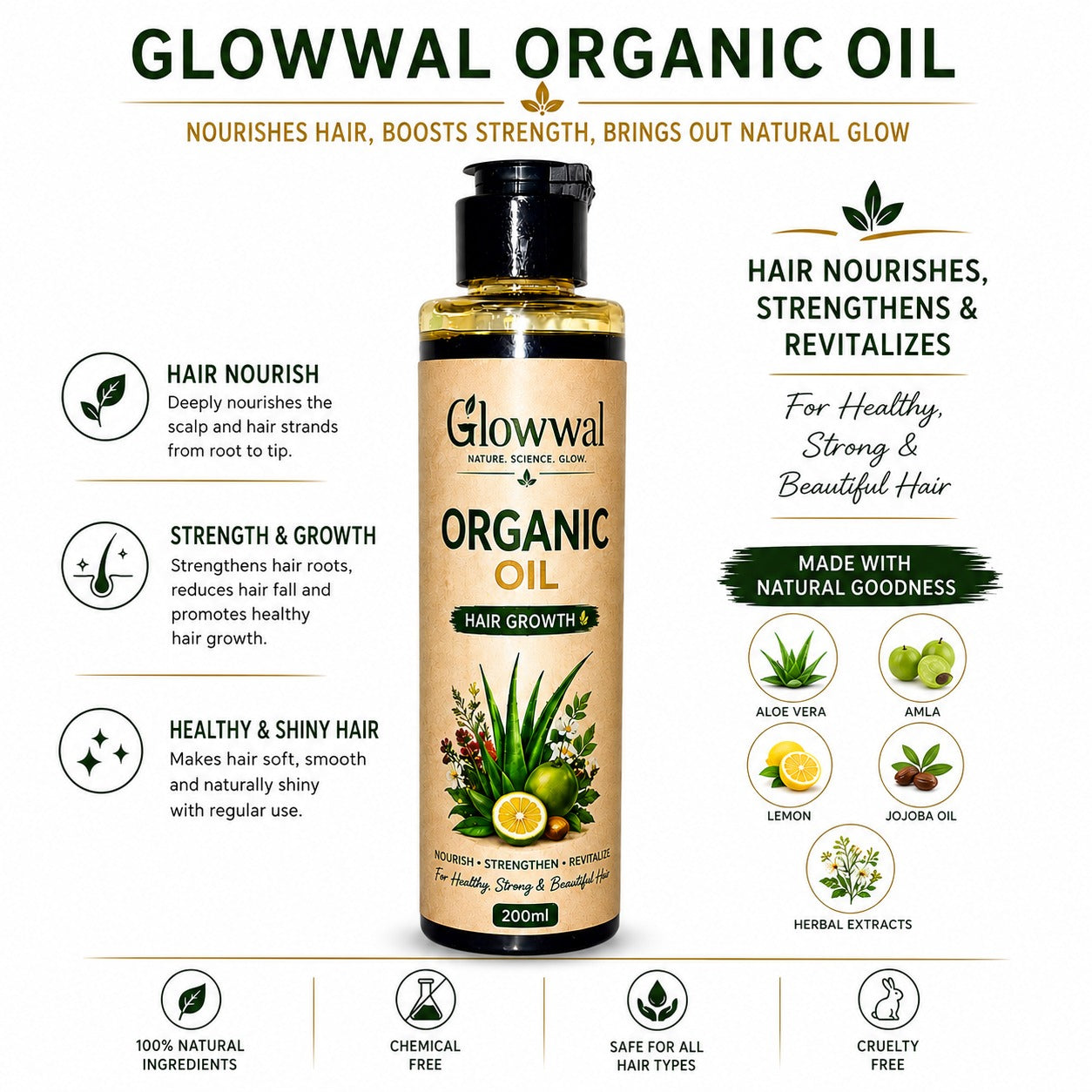 Glowwal Organic Hair Growth Oil β Strong & Healthy Hair Solution