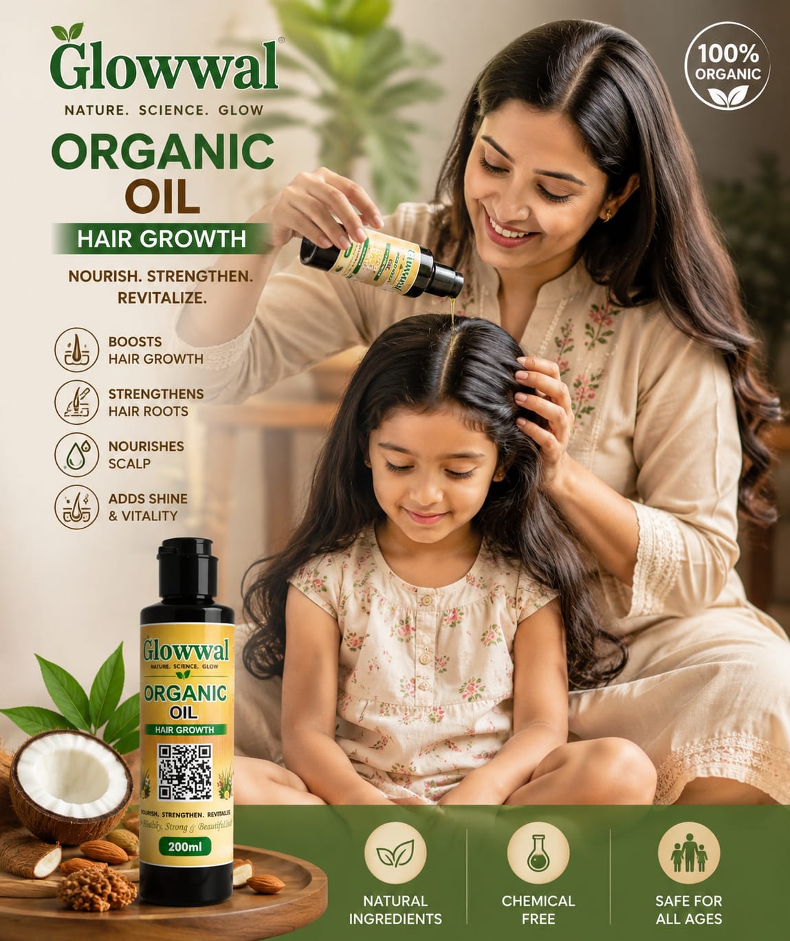 Glowwal Organic Hair Growth Oil – Strong & Healthy Hair Solution