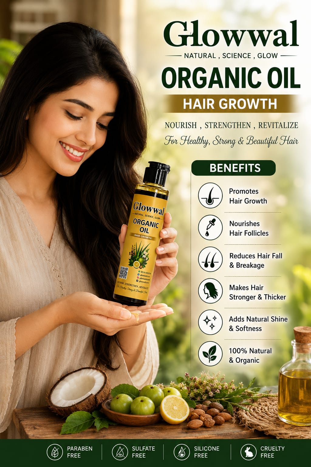Glowwal Organic Hair Growth Oil – Strong & Healthy Hair Solution